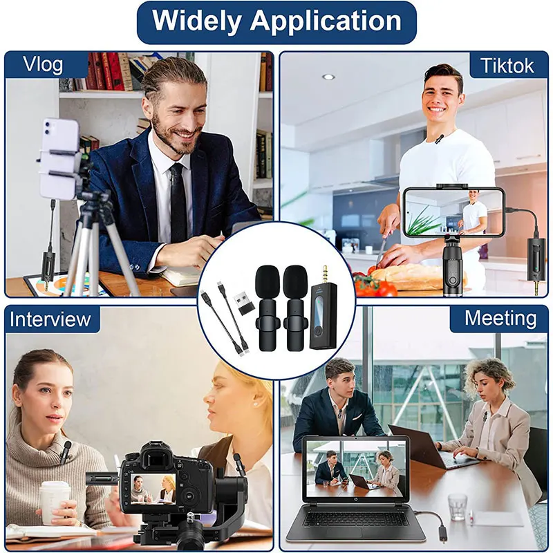 Dual K35 Pro Mini Wireless Clip Lavalier Microphone Sans Fil 3.5MM Interface 1:2 K 35 Collar Mic for mobile phone and camera
