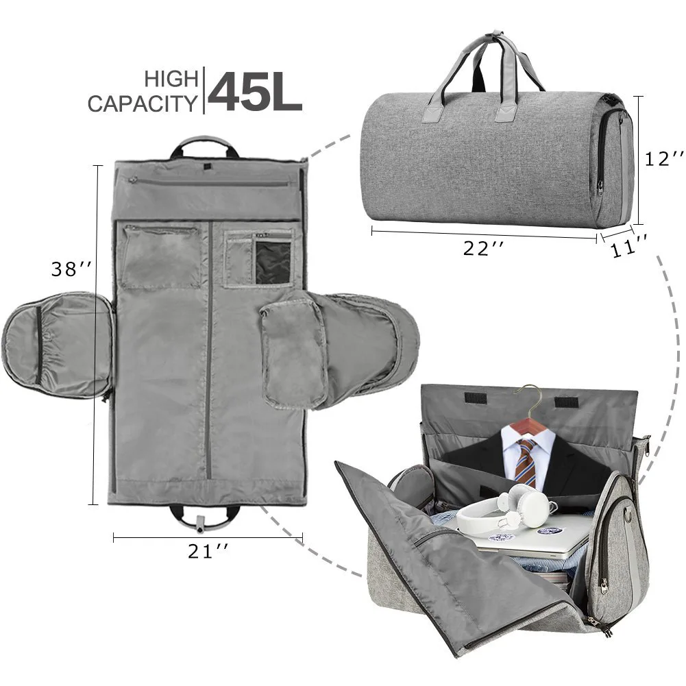Convertible Garment Bag Carry On Duffel Bag for Men Women Multi-Function Suit Bag Hanging Suitcase