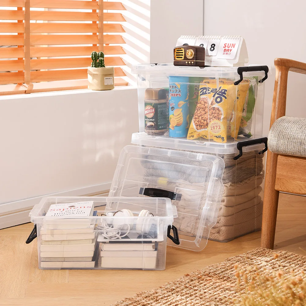 Wholesale big strong empty plastic clear storage container with lids