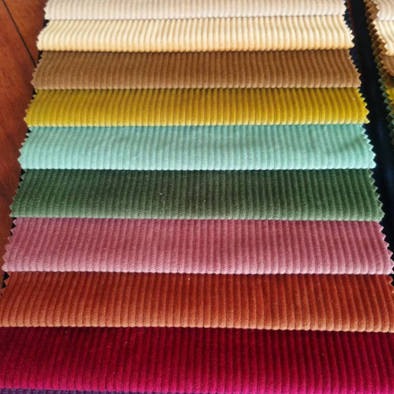 100% Polyester A Series Of Corduroy style of  tricot knitting Striped Velvet reclining sofa fabric