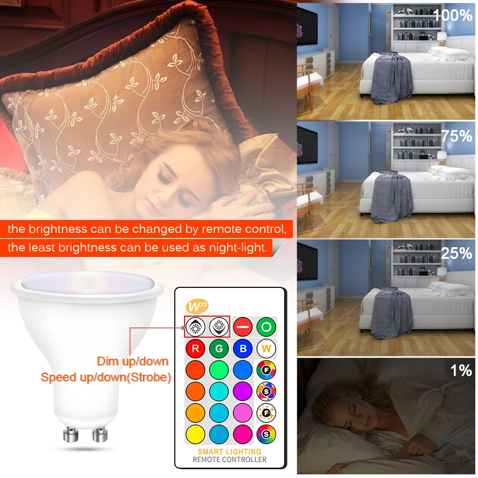 LED Bulb GU10 Spotlight RGB Dimmable 8W Smart Wifi or IR Remote Control RGB and White