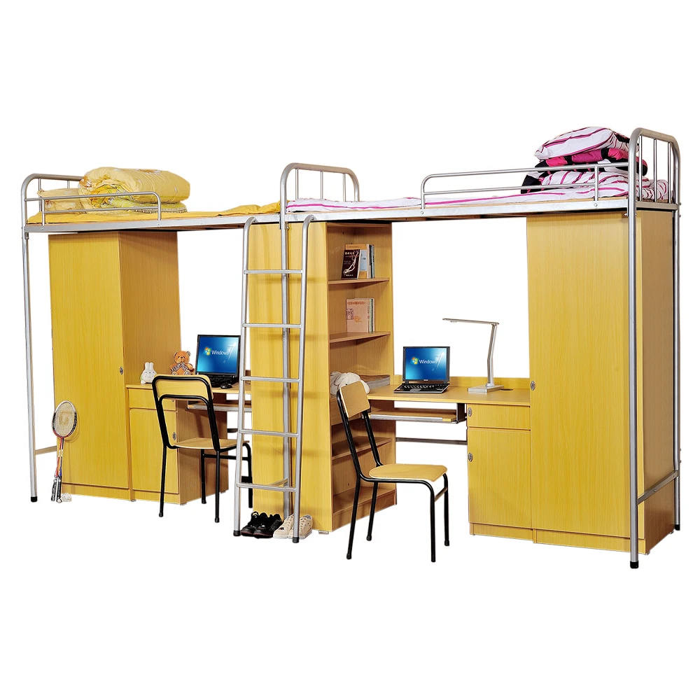 Double Bunk Bed for Student Loft Bed Frame School Bed University Apartment Wooden Metal Bedroom Furniture Modern Metal Tube