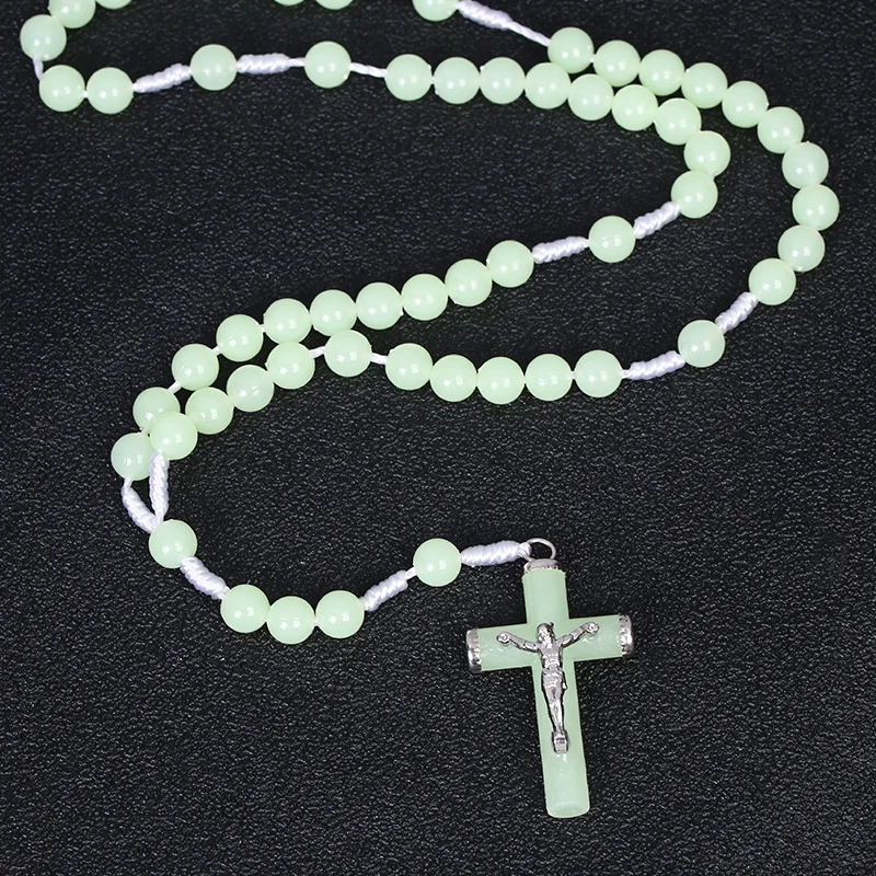 Catholic Rosary Noctilucent Bead Christian Cross Necklace Luminous Prayer Noctilucent Rosary