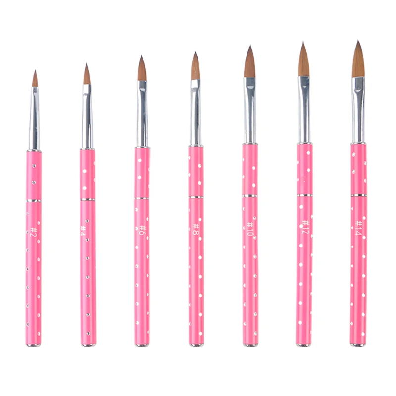 OEM&ODM Inlaid Diamond Aluminum Handle Kolinsky 2#-14# Nail Beauty Drawing Brush For Acrylic 3D Art Nails Design