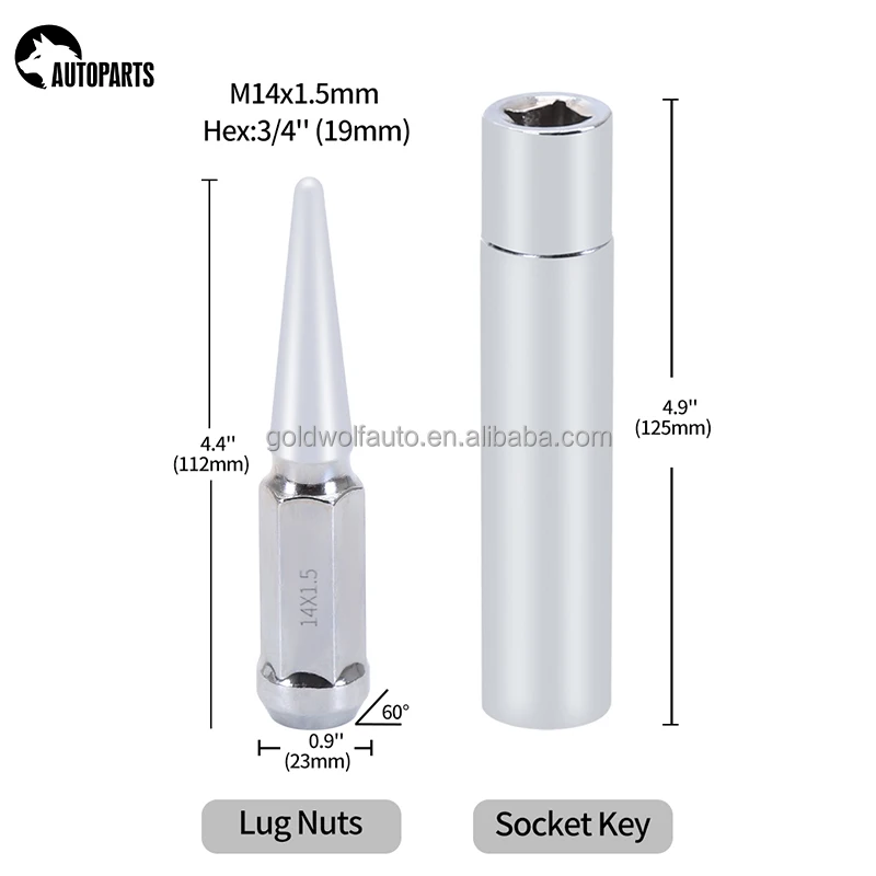 24PCS steel wheel nut 14*1.5 silver spike lug nut