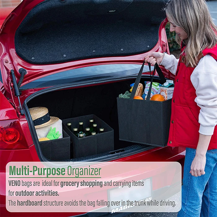 Custom Heavy Duty Collapsible Reusable Non woven Fabric Grocery Shopping Bags With tote Handle