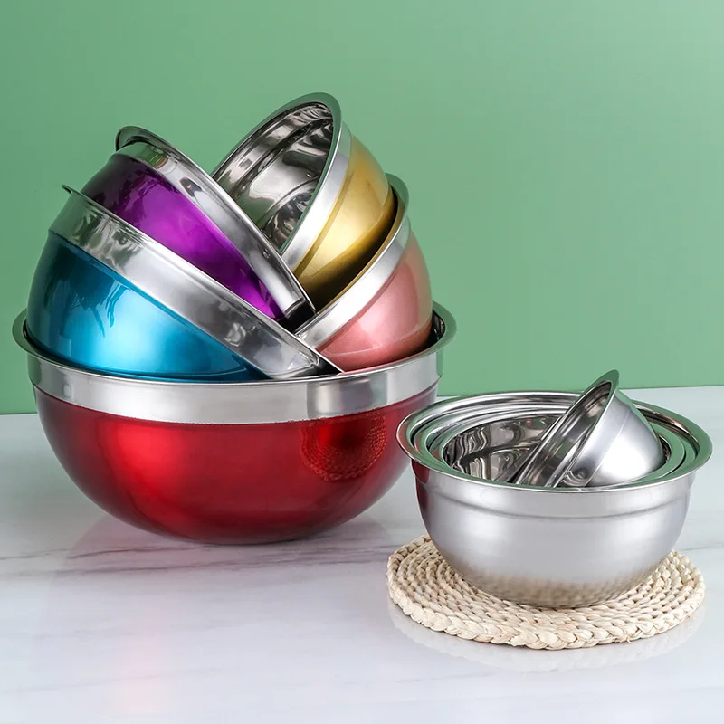 Customized Vegetable Food Bowl Salad and Fruit Deep Stainless Steel Mixing Bowl  with silicone bottom salad maker