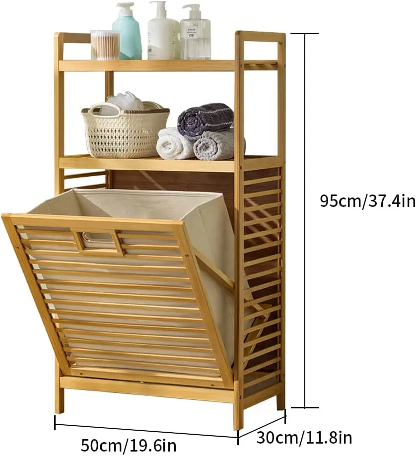 Laundry Hamper with 2-Tier Shelves and Tilt Out Basket, Laundry Baskets Organizer Hampers Bathroom Storage Shelf for Laundry