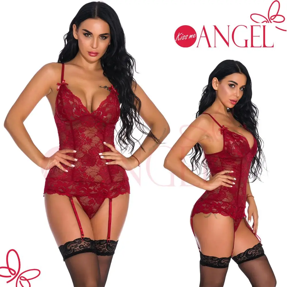 KISS ME ANGEL women sleeveless deep V-neck chemise erotic babydoll sexy lingerie underwear