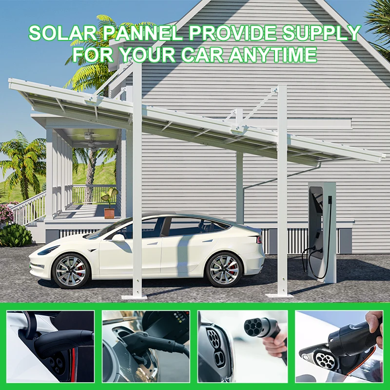 Energy Saving PV Carport Aluminum Mounting Set Charging Piles Shed Channel Solar Carport Solar Parking Car System
