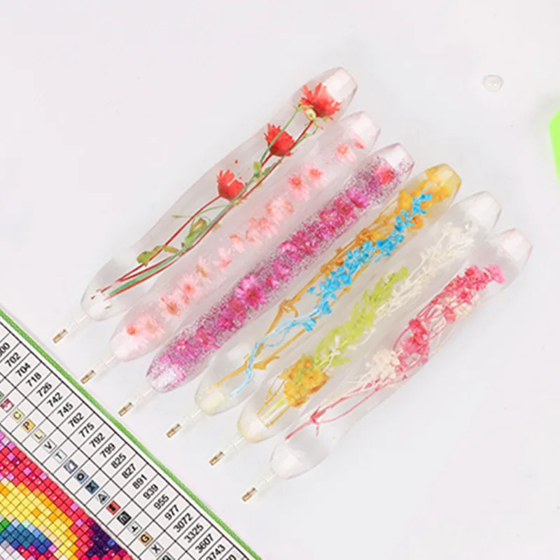 New Design Bionic Flower Resin Point Drill Pen Sets 5D Diamond Painting Pen 6 Heads Nail Art Tools Accessories