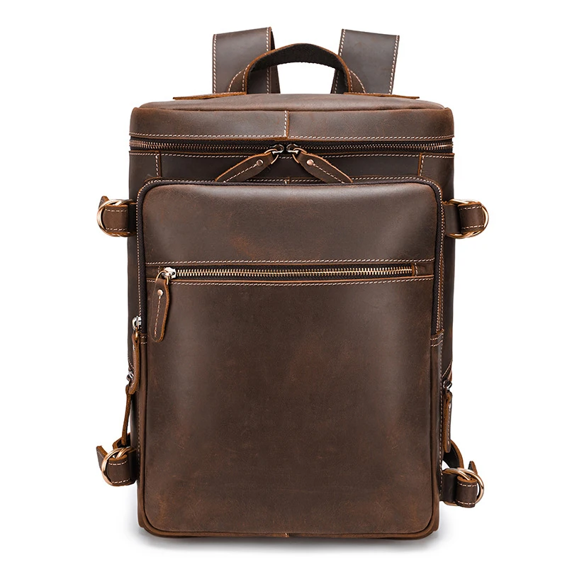 Crazy horse genuine leather travel backpack waterproof bag high capacity computer laptop bag men outdoor backpack