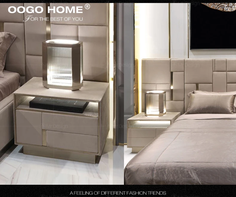 Italy Style Modern Luxury Bedroom Top Genuine Leather Wedding  Beds 1.8 m Double Bed