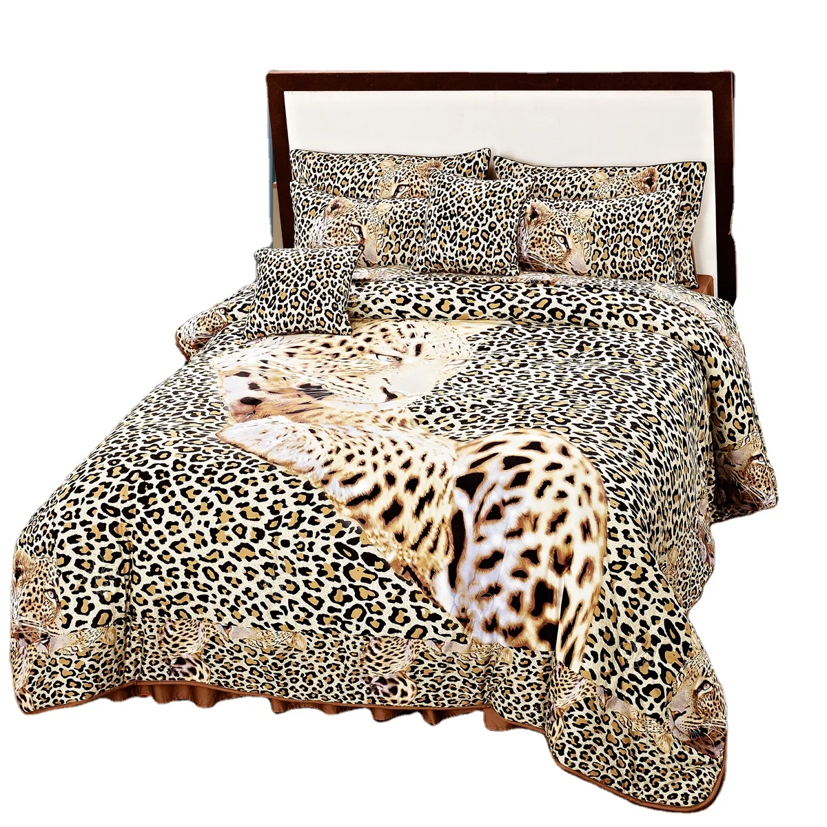 Home textile wholesale luxury leopard cotton print digital 3D printing bedclothes set duvet cover queen bedding sheet