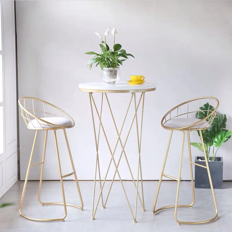 
Modern North-Europe upholstered fabric leisure wire gold metal velvet cafe bar chair 