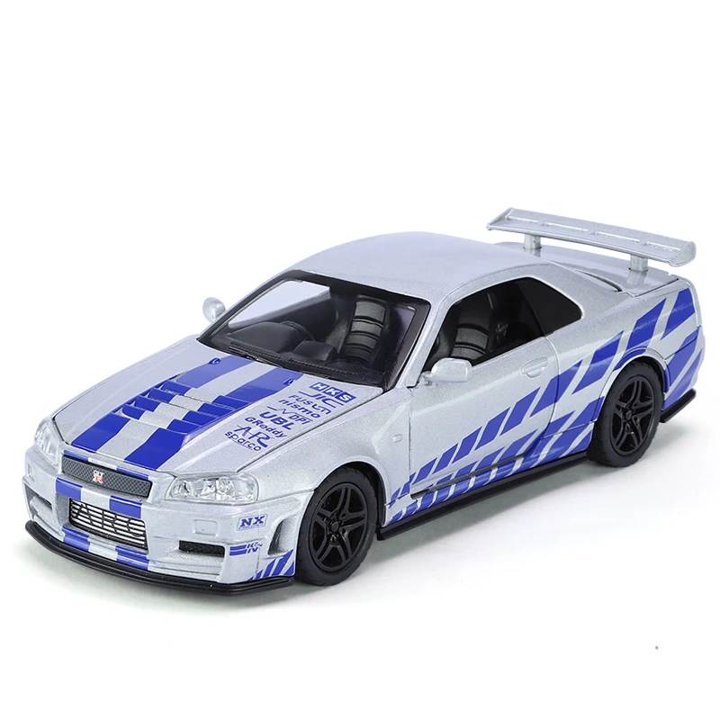 1/32 Nissan Skyline GTR R34 JDM Racing Car Toy Model Diecast Metal GT-R Spoon Sport Miniature Collection Sound Light Pull Back