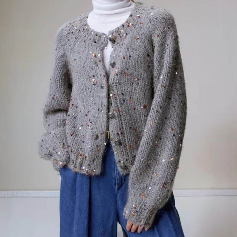 Wholesale fashion sequins on cotton yarn wool blend yarn polyester wool mohair sequin yarn with sequins sewing