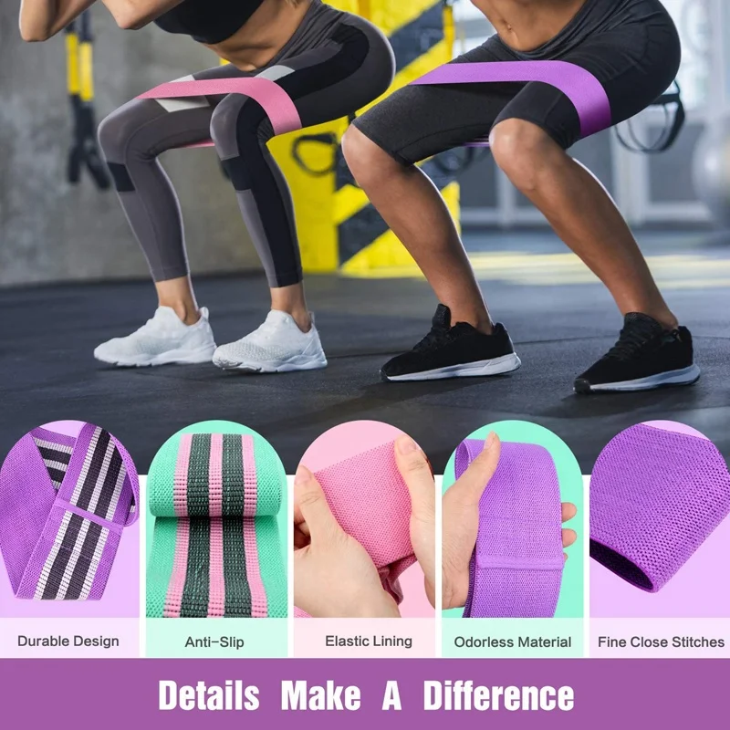 
Low MOQ Wholesale Durable Anti Slip Exercise Loop Band Set Custom Logo Yoga Hip Fabric Resistance Bands For Legs Glutes Booty 