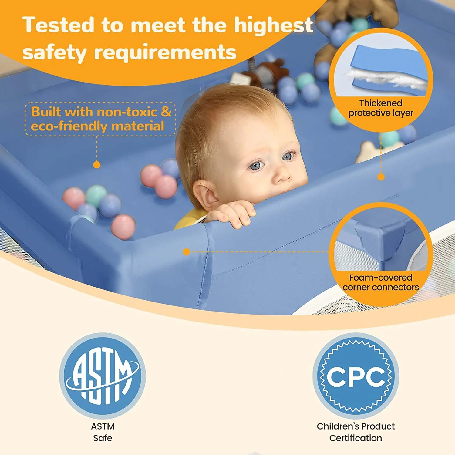 Best Supplier Kids Folding Play pen Oxford Fabric Baby Toddler Big Fence Safty Children Activity Area Playpen On Sale