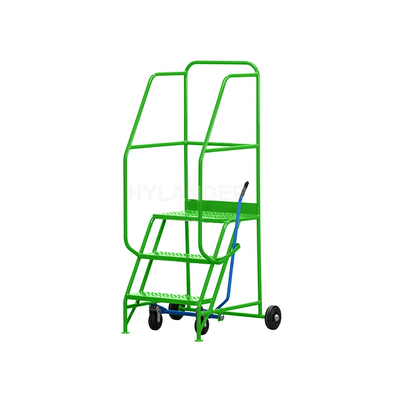 Warehouse supermarket portable step moveable stair rolling mobile ladder safety platform ladder 3 step