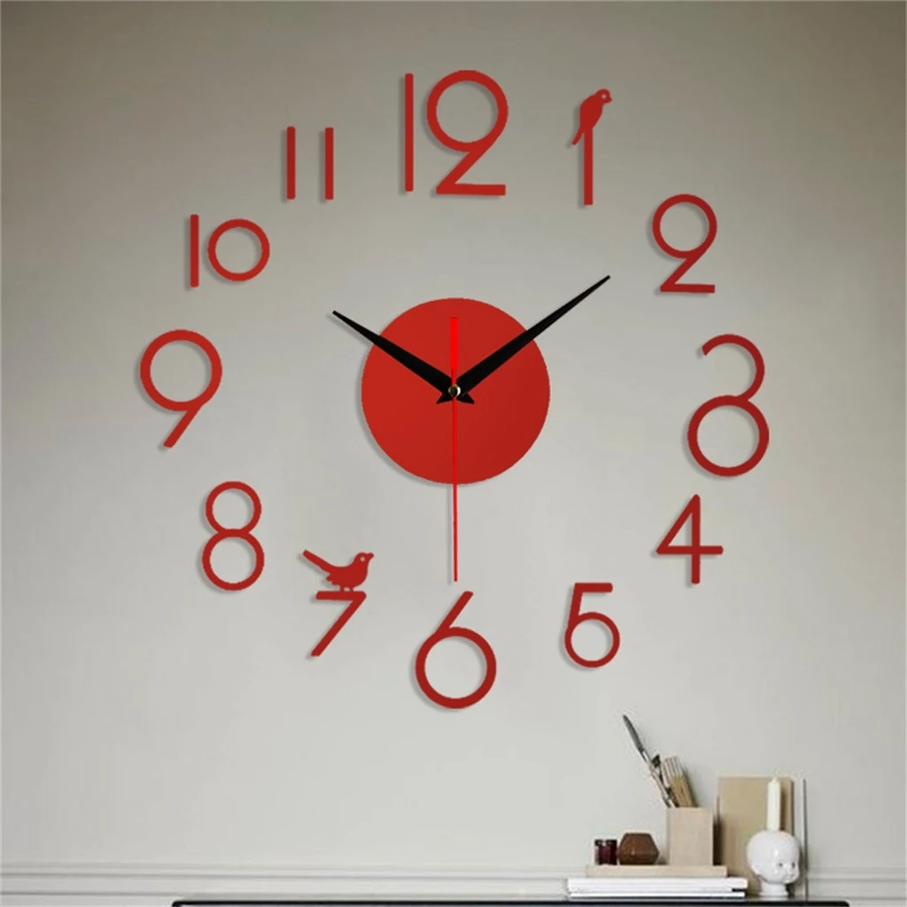 3D Modern Diy Decorative Wall Clocks Wooden Wall Clock Mirror Surface Sticker Acrylic Clock Movement Office Decor