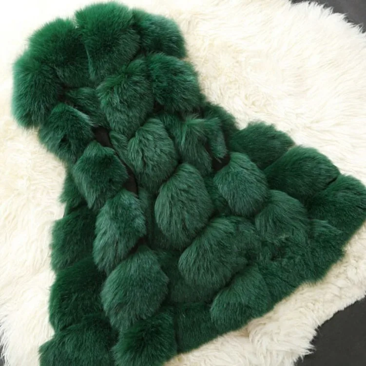 Patchwork Women Casual Wear Autumn Fashion Coat Faux Fox Fur Woven Mid-length Silver Fox Fur Waistcoat Sleeveless