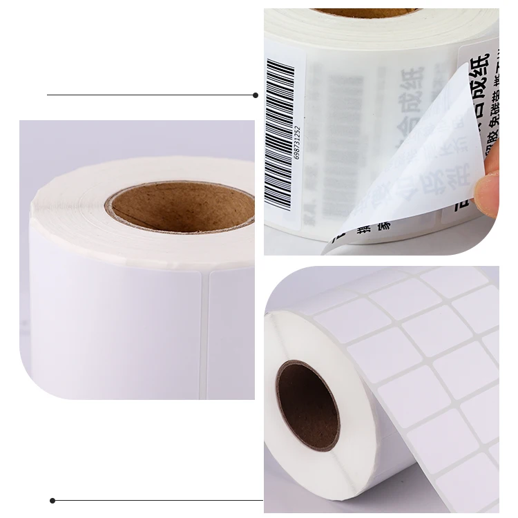 Custom Size White Sticker Matt or Glossy Thermal Synthetic PP Polypropylene Adhesive Paper Film Freezer Grade Barcode Food Label