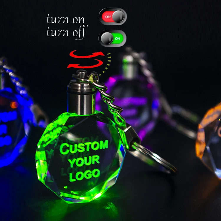 Guangzhou cheap wholesale led light souvenirs crystal keychains custom 3d logo k9 crystal keychain for Giveaway Gifts