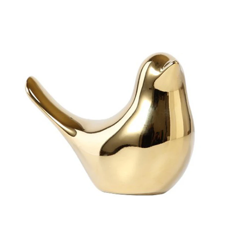 Simple modern ceramic animal gold crafts  bird Figurines ornaments home study living room office creative decorations