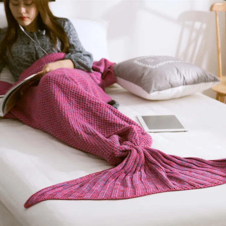 
Mermaid Throws Bag Warm Kids Adult Baby Sleeping Wrap Handmade Knitted Home Sofa Bedding Mermaid Tail Blanket 
