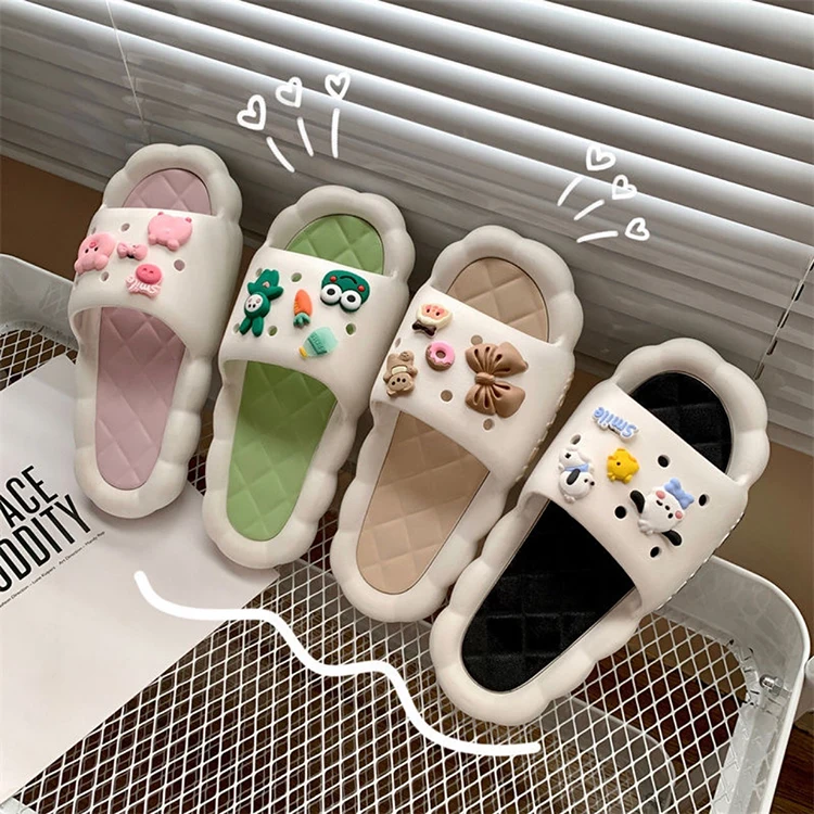 New Arrival 2023 One Strap Colorful Sweet Ladies Cute Decoration Summer Sandals Outdoor Slippers for Women