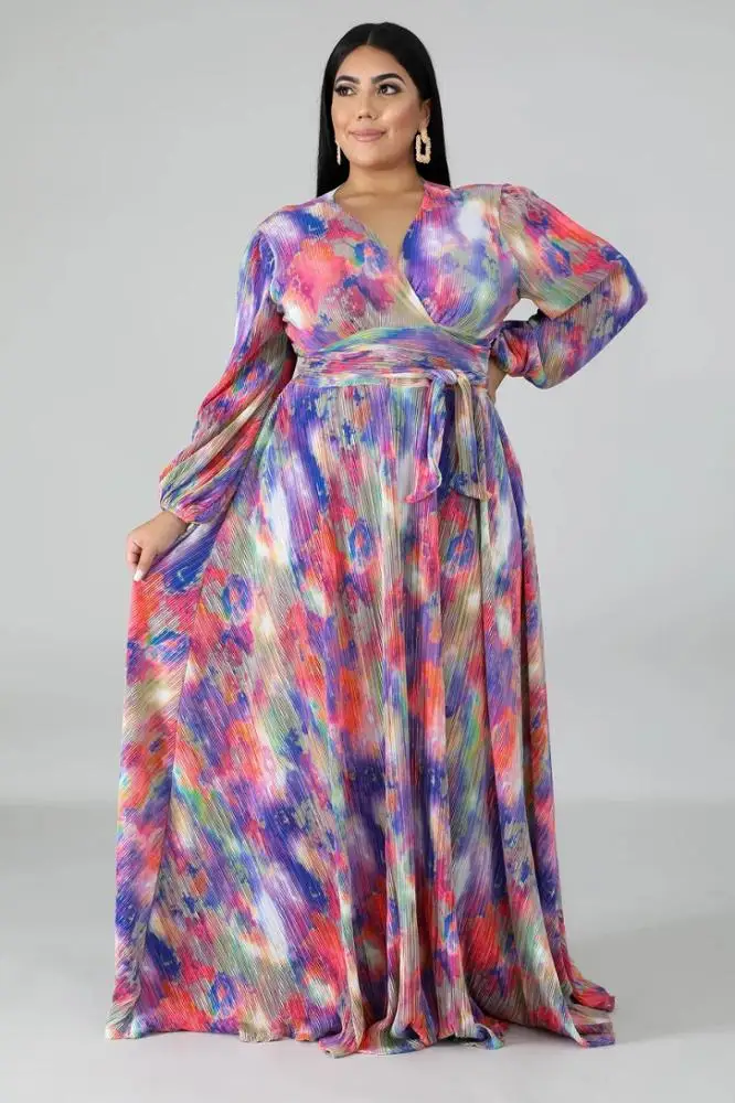 
Wholesale Fashion African Fat Women Plus Size Clothes Tie Dye Two Pieces Skirt Set Big Size 4XL Long Sleeves Dresses 