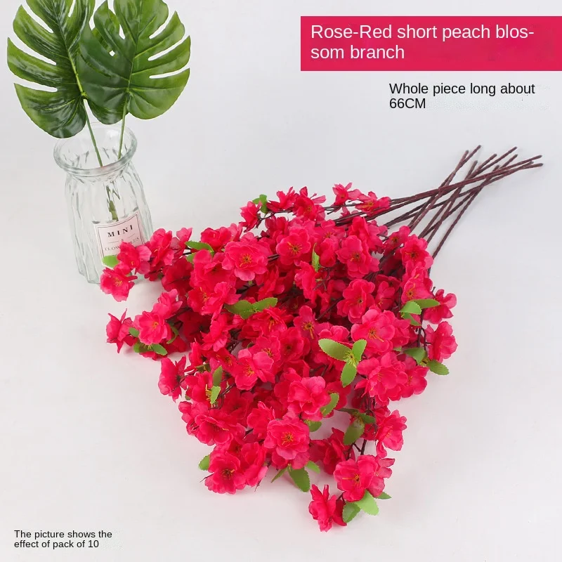 Artificial peach blossom branch fake peach blossom tree plum blossom branch wedding decoration flower simulation plant outdoor f