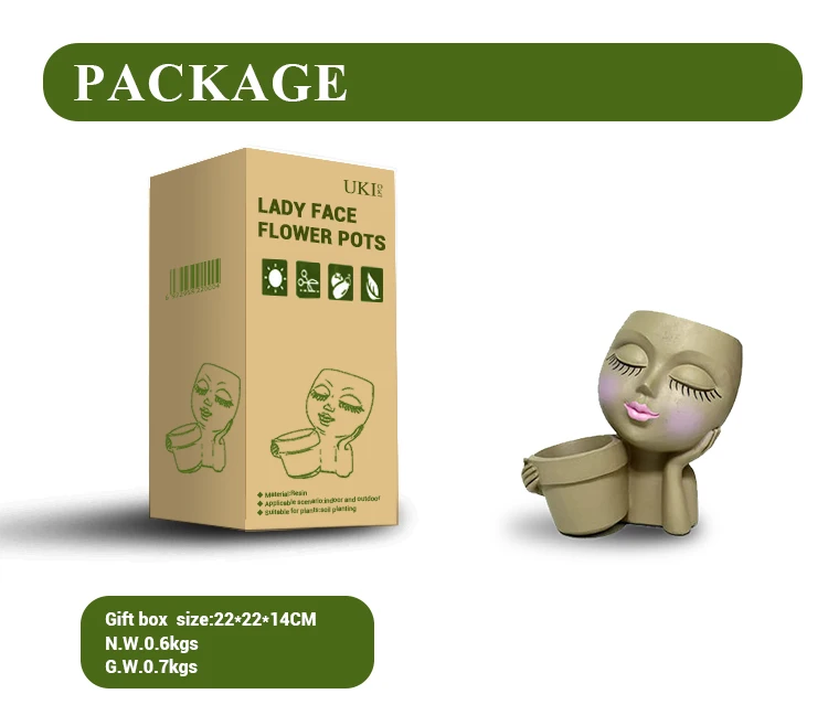 UKIOK Resin Meat Factory Wholesale Production  Garden  Human Face Family Plastic Flower Pots