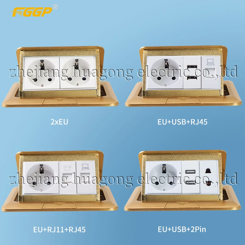 HGD-2F Domestic 2 Gang European Power Socket Silver Floor Pop Up Cover With Box/Schuko floor socket outlet