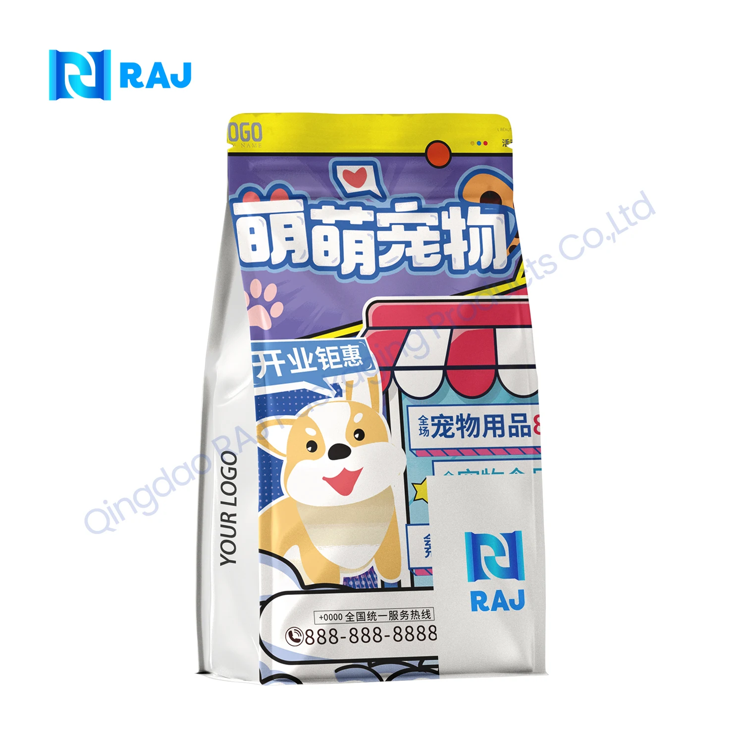 Custom large flat bottom royal cat pet food packaging plastic bags for dog food bags 15kg 20 Kg 500g 1kg 2.5kg 10kg