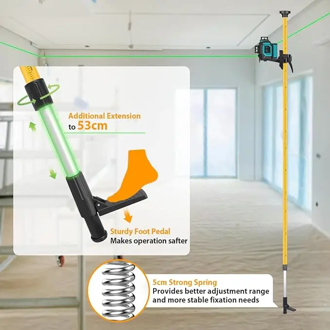 Telescoping Pole with Adjustable Laser Level Tripod, 1/4-Inch by 20-Inch Laser Pole Mount for Rotating Laser Levels
