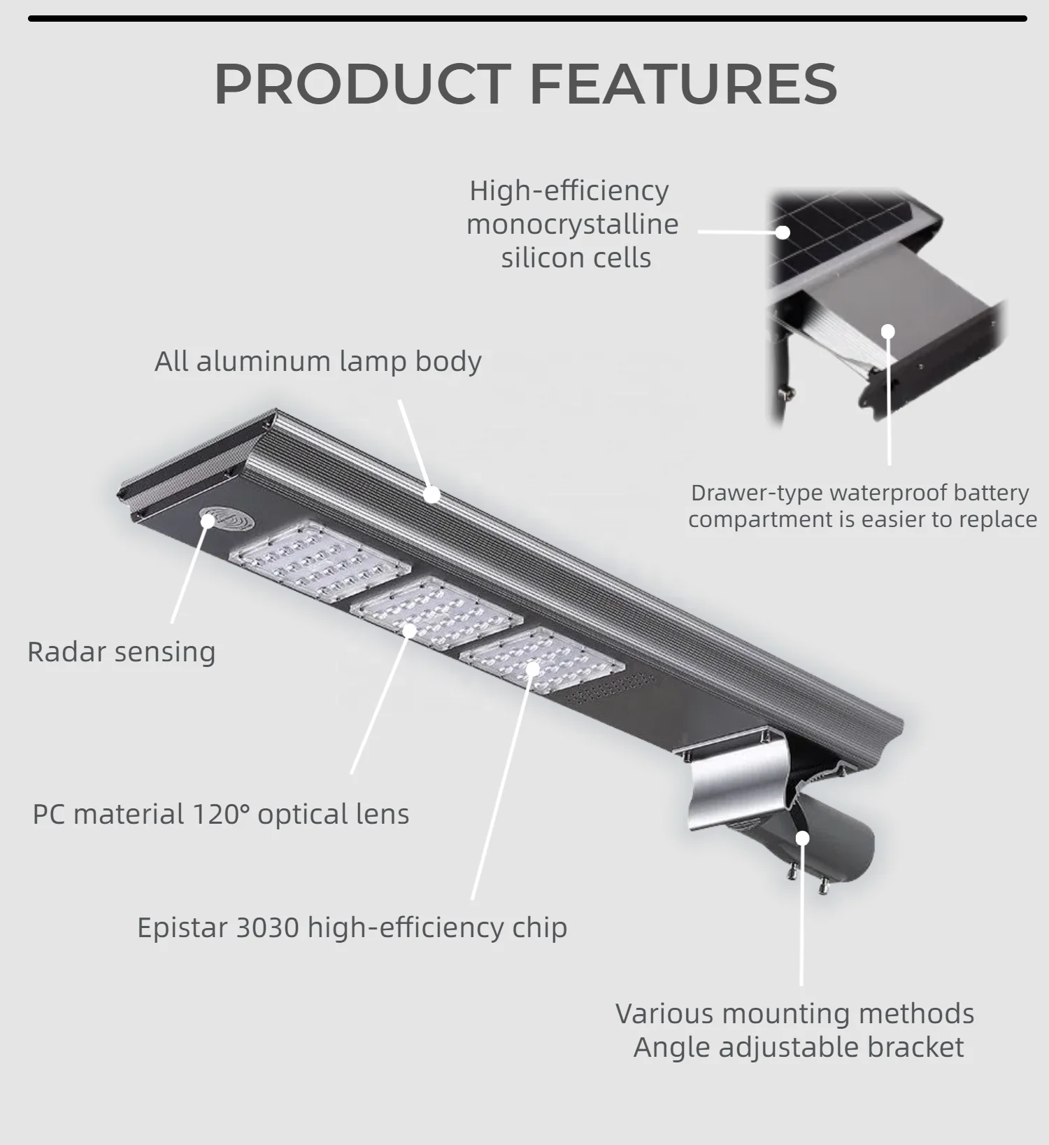 Waterproof IP66 Solar Street Lamp Aluminum All In One Led Solar Street Lights 20W 40W 60W 80W 100W 200W For Street Lighting