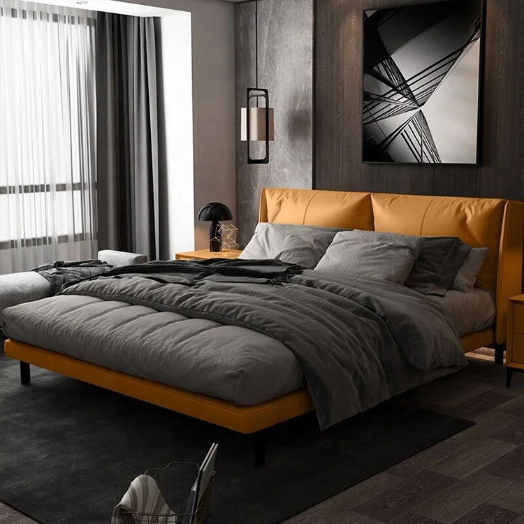 Italian Modern Design Leather Furniture Solid Wood Beds For Bedroom (1600122028854)