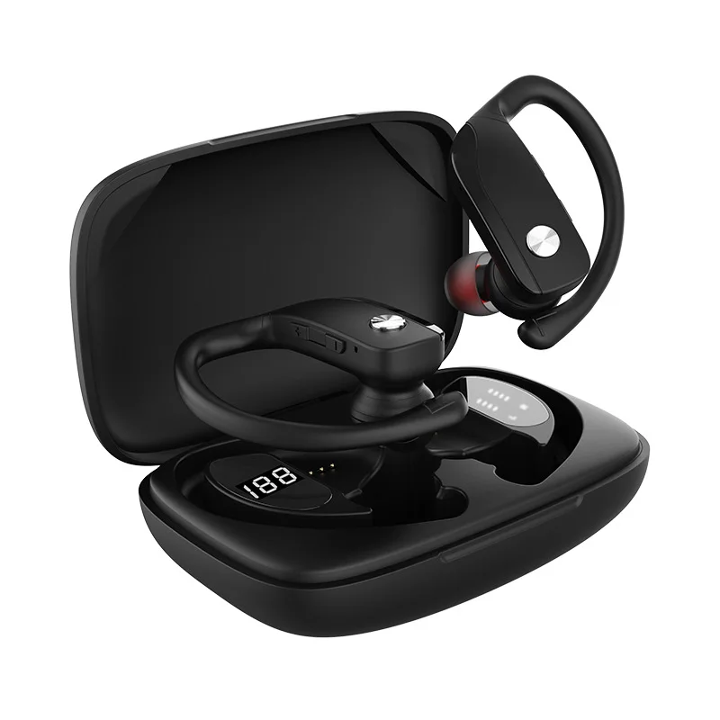 Wireless Earphones Hifi Stereo Sound Waterproof True Tws Ear Hook Earbuds With Led Display Large Capacity