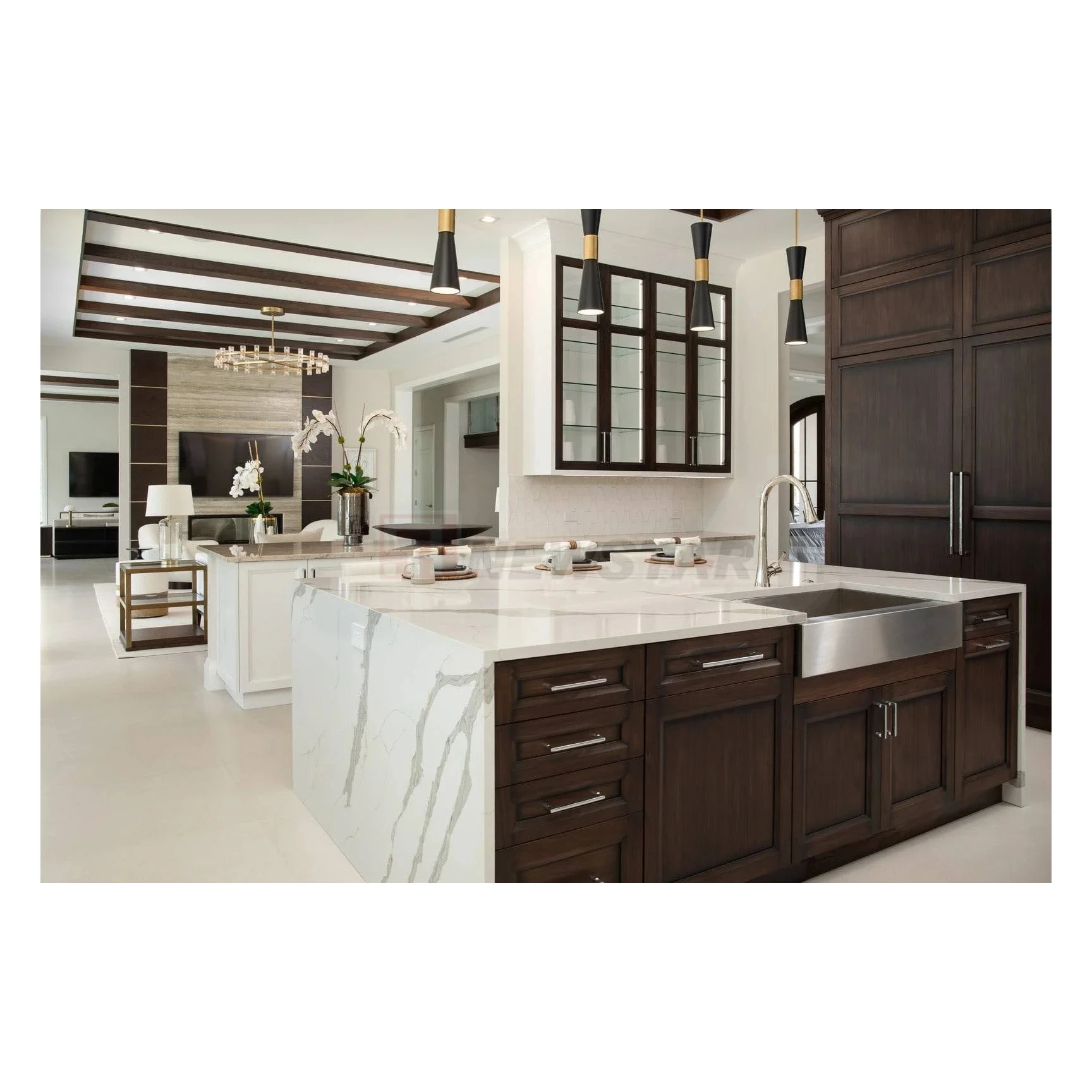 Newstar Natural Calacatta White Marble Custom Kitchen Stone Worktops Desk Tops Flat Edge Granite Countertop Vainty Desk Top