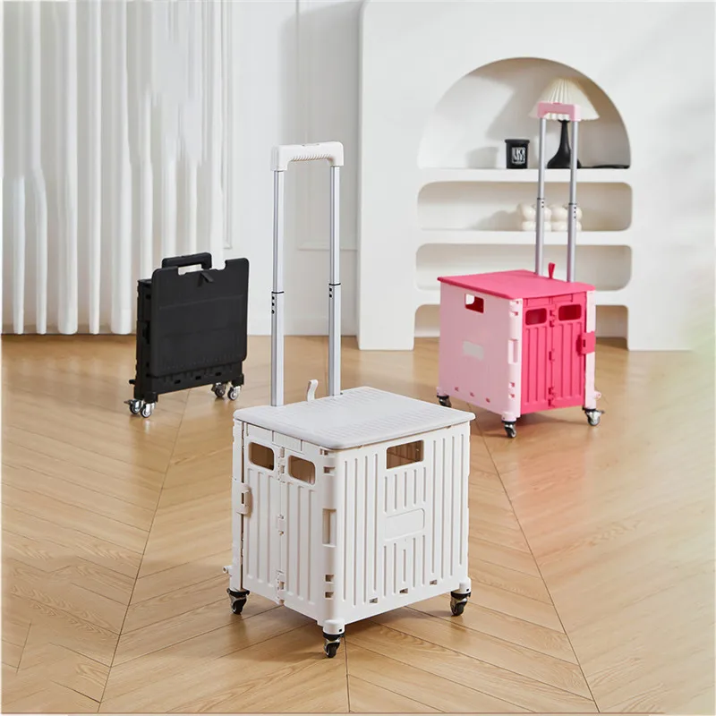 Light Weight Mini Foldable Hand Truck Shopping Cart Plastic Portable Folding trolley with 4 Wheels