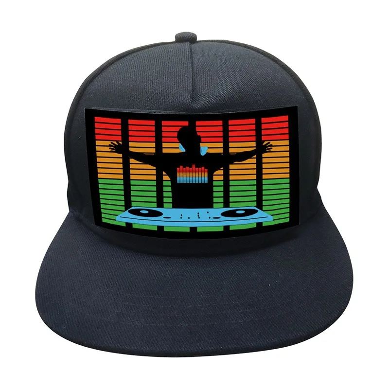 New arrival EL product custom sound activated el panel hat,light up el flashing cap glow in the dark for dace party