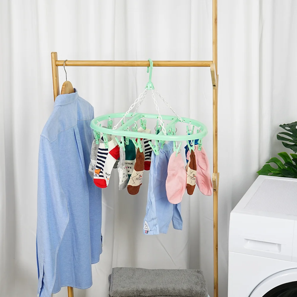 20pcs Oval Sock Dryer Wind-proof Clothes Plastic Hangers for Socks Lingerie Underwear