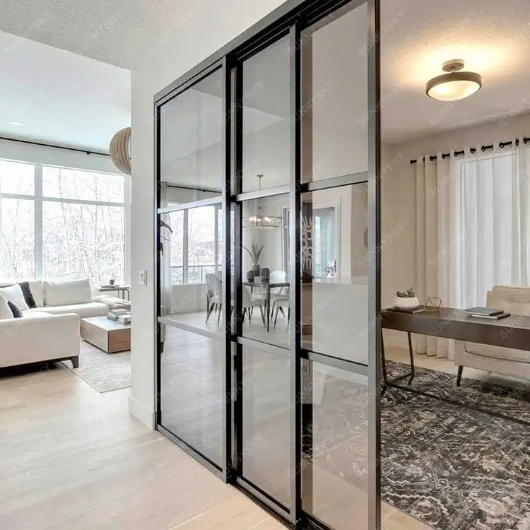 Sunnysky China custom toilet aluminium glass sliding doors aluminum alloy titanium magnesium alloy mute door partition door