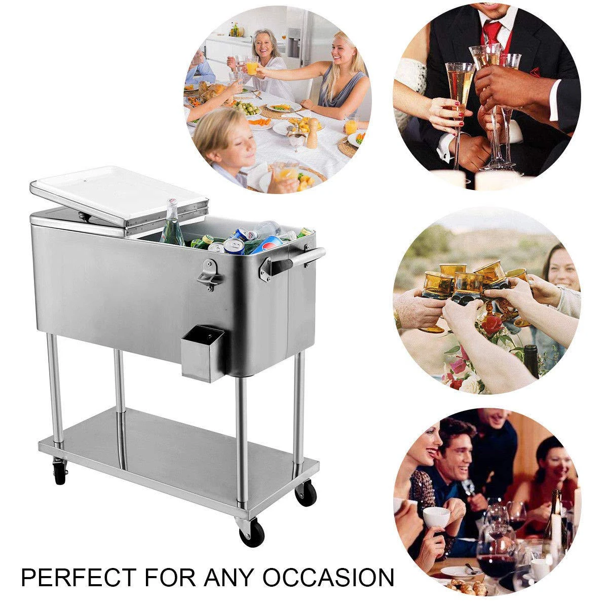 
80Quart Rolling Outdoor Patio Cooler Push Cart With Opener 