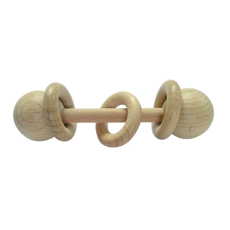 Custom natural beech wood  baby teether rattle toys for babies