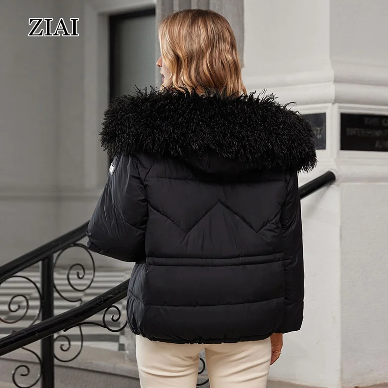 Wholesale Oversize Black Short Puffer Coat with Big Fur Hood Zippered Puffer Jacket Coat Short Puffer Coat