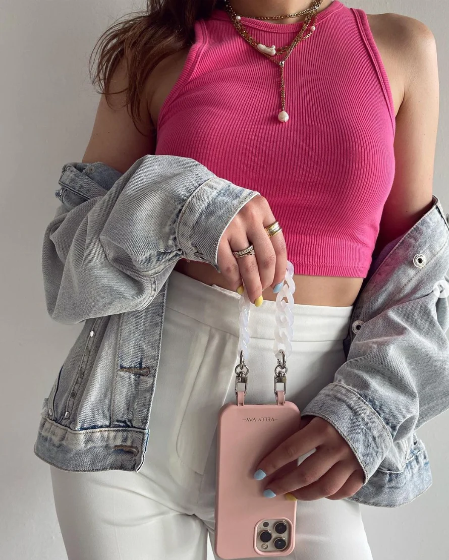 Custom Phone Accessories Blank Clear Thick Acrylic Chain Hanging Mobile Phone Charms Chain for iPhone 14