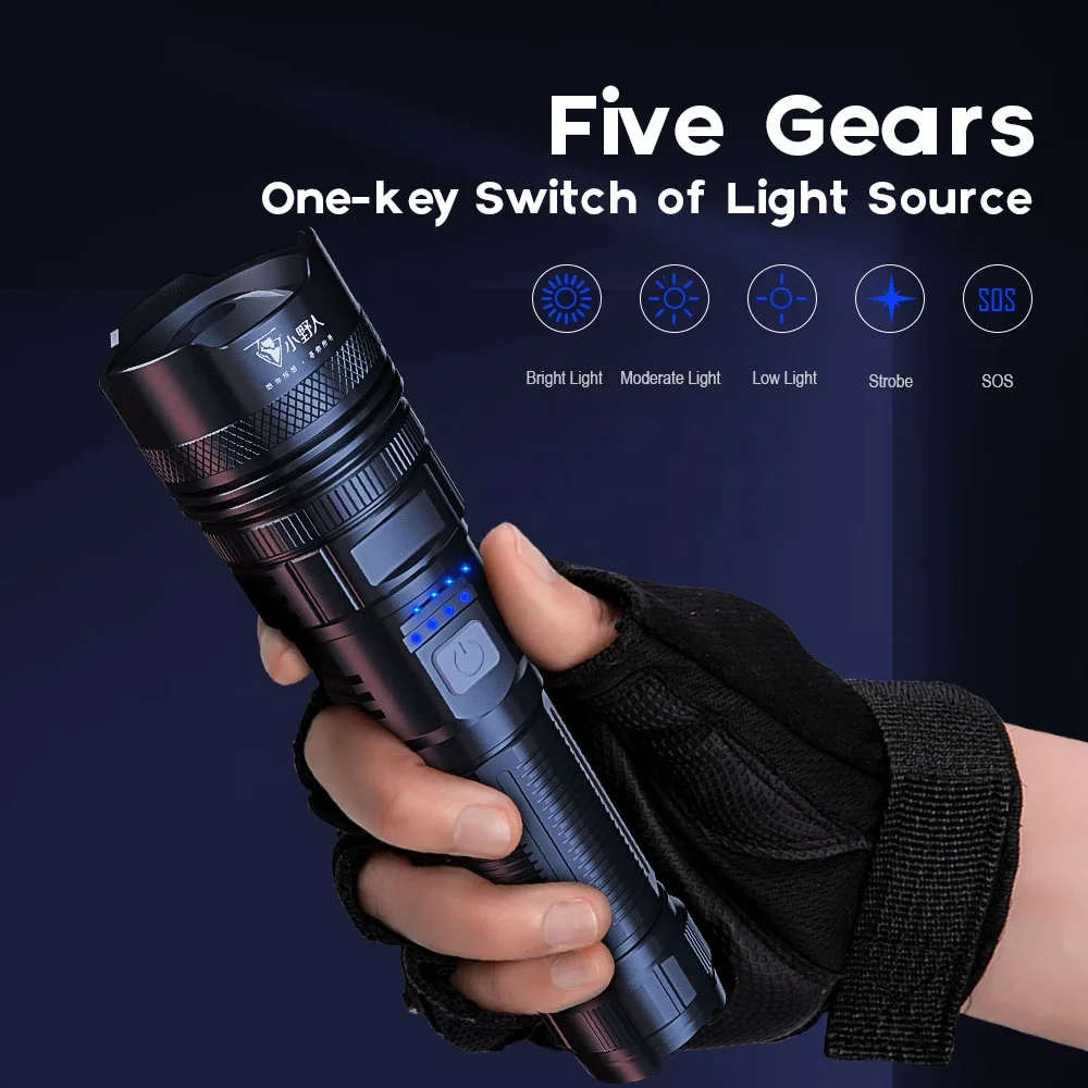 Hike Guys Powerful Rechargeable Aluminum  30W Tactical LED Flashlight High Quality Zoomable Torches for Camping